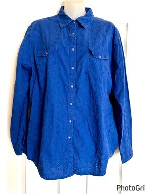 Wrangler Western Royal Blue Eyelet Snap Front Shirt